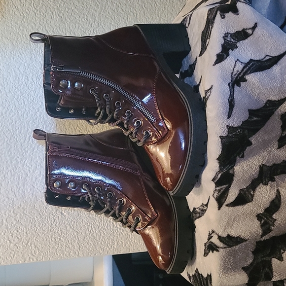 Forever 21 Shoes - Forever 21 Burgandy Faux Leather Combat Boots